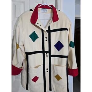 Vtg 80s International Scene Winter Coat Women Sz 12 Wool Geometric Pattern